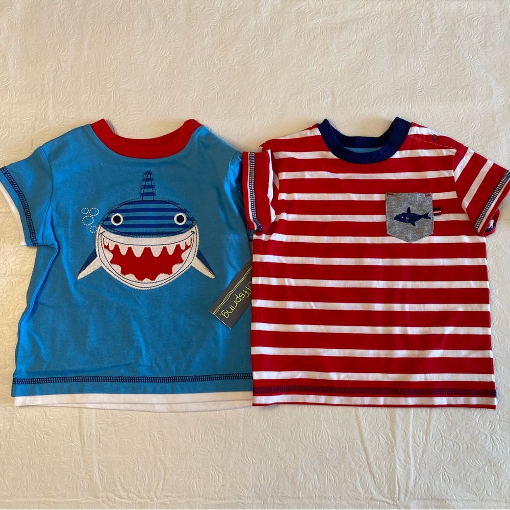 Bundle of 2 Offspring Infant Short Sleeve Shirts- 18 mon- Red/White Blue- NWT